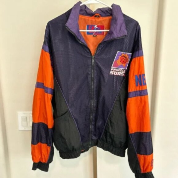 VINTAGE PHOENIX SUNS NBA PRO PLAYER Spellout Mesh Windbreaker Zip Jacket XL - Picture 1 of 7